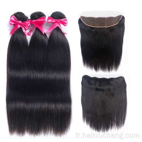 Extensions de cheveux indiens crus en gros Roir 9a Grade 100% Bundles de cheveux humains avec fermeture frontale en dentelle